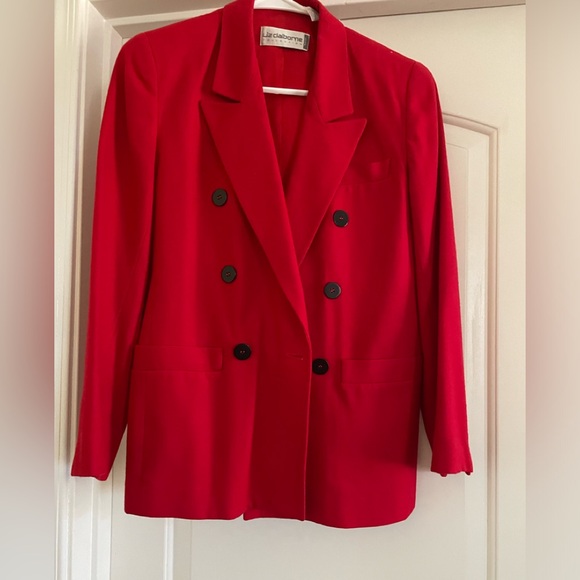 VINTAGE TiMlEsS BeAuTiFuL Liz Claiborne h0t rEd D0uBle-BrEaStEd bLaZeR - Picture 3 of 16